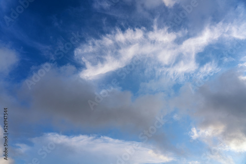Beautiful natural background, blue sky with clouds. Abstract wallpaper