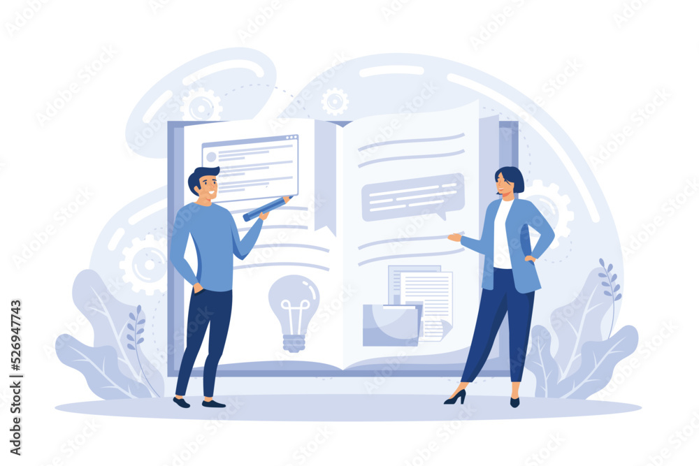 Strategic business planning, automation process. Business mission, rules, vision statement, competitive intelligence, goals action startup plan, brand success, flat vector illustration