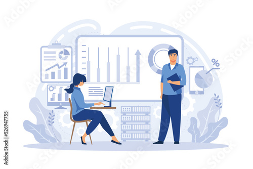 Finance and engineering graph of economics. Economic growth and development. Intellectual capital. Stock market data. Commerce solutions for investments, analysis concept. flat vector illustration