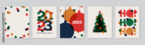 Set of creative colorful cards, flyers, posters for 20223 New Year. Numbers design. Christmas greetings. Modern minimal flat style. photo