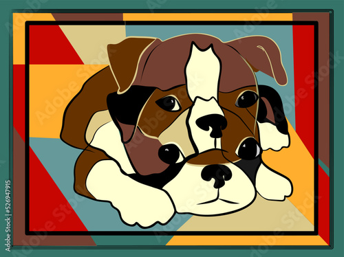 Fototapeta Naklejka Na Ścianę i Meble -  Colorful abstract background, cubism art style,2 dogs