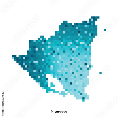 Vector isolated geometric illustration with simple icy blue shape of Nicaragua map. Pixel art style for NFT template. Dotted logo with gradient texture for design on white background