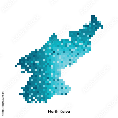 Vector isolated geometric illustration with simple icy blue shape of North Korea map. Pixel art style for NFT template. Dotted logo with gradient texture for design on white background