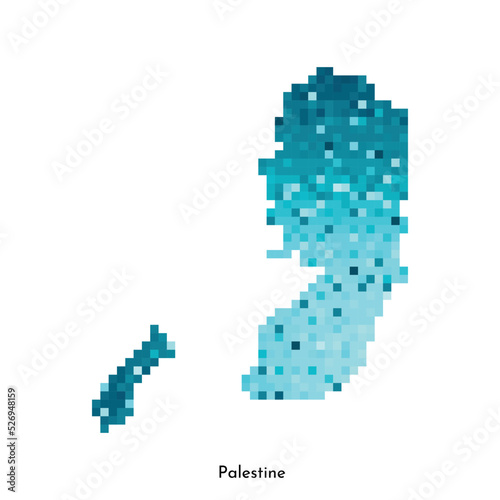 Vector isolated geometric illustration with simple icy blue shape of Palestine map. Pixel art style for NFT template. Dotted logo with gradient texture for design on white background