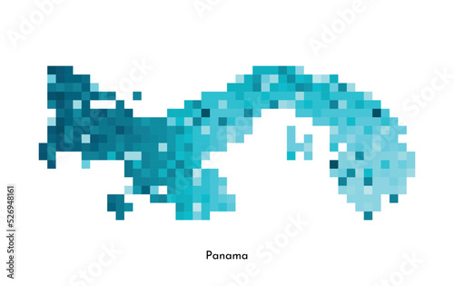 Vector isolated geometric illustration with simple icy blue shape of Panama map. Pixel art style for NFT template. Dotted logo with gradient texture for design on white background