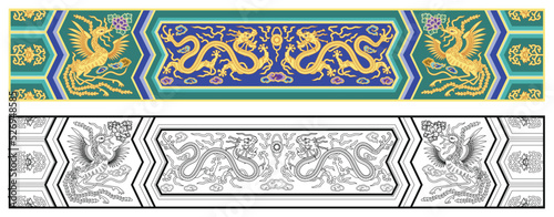 Layered editable vector illustration pattern of dragon and Phoenix,which are mainly used in ancient Chinese royal buildings.
