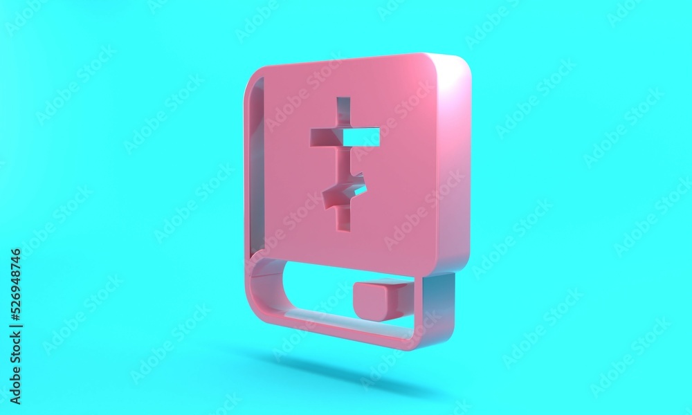 Pink Holy bible book icon isolated on turquoise blue background. Minimalism concept. 3D render illustration Pink Holy bible book icon isolated on turquoise blue background. Minimalism concept. 3D render illustration