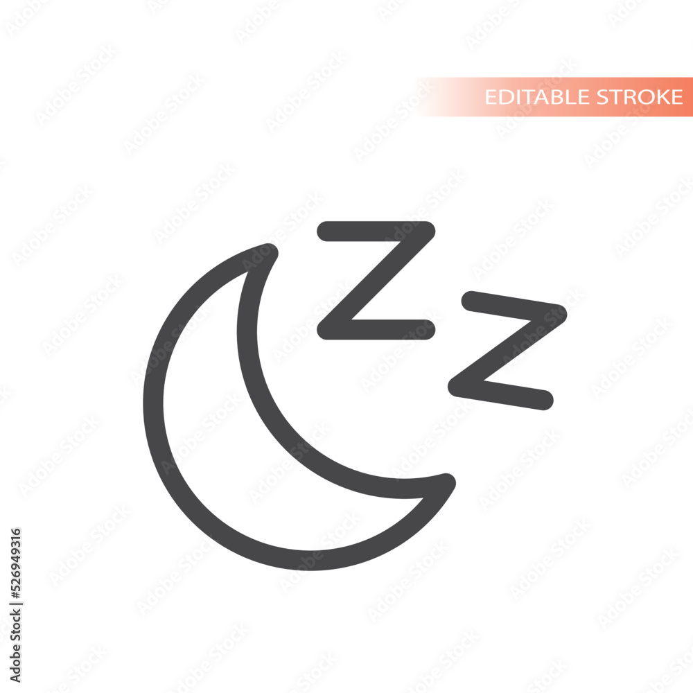Night sleep line vector icon. Moon and the letter z outlined symbol. Night sleep line vector icon. Moon and the letter z outlined symbol.
