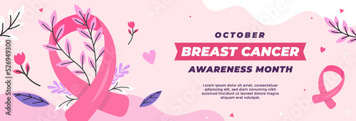 Leinwand Poster breast cancer awareness month horizontal banner vector illustration design