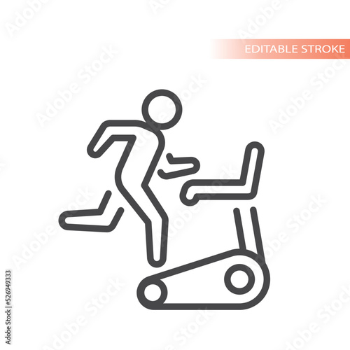 Man running on treadmill line vector icon. Person workout training outlined symbol.