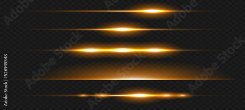 Set of light effects. Glare and flashes. Bright beams of light. Glowing lines. Dust. Christmas flash.Gold color vector illustration