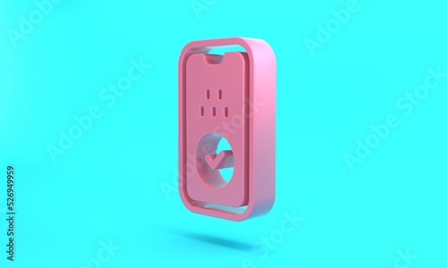 Pink Taxi mobile app icon isolated on turquoise blue background. Mobile application taxi. Minimalism concept. 3D render illustration