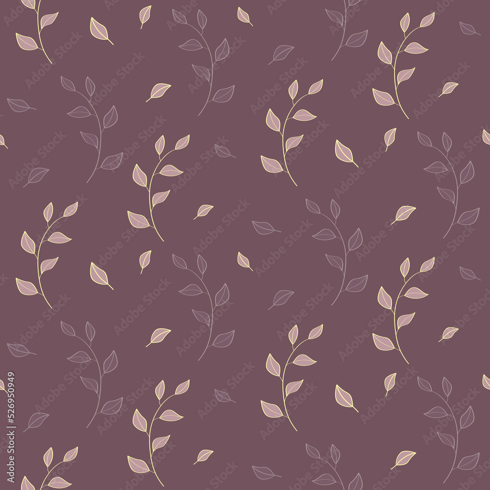 Vector seamless pattern with a hand-drawn twig with leaves. Flat pattern for printing on fabric, clothing, wrapping paper.
