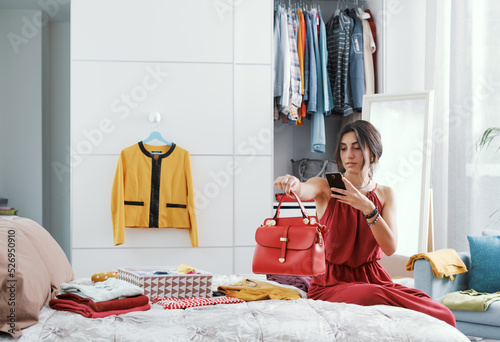 Woman selling her bag online