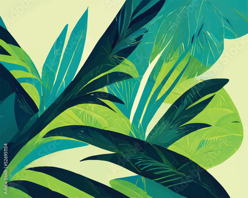 Illustration of tropical leaves. Beach mood, summer mood.