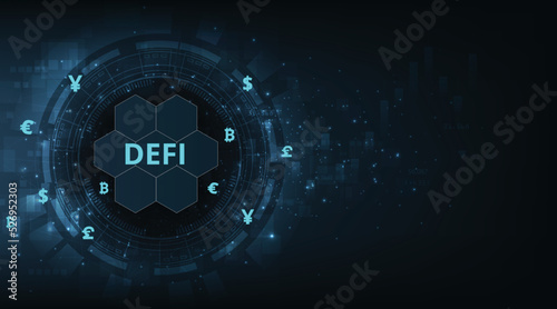 Decentralized finance (DeFi).Composition of cryptocurrency with digital asset vector on dark blue background.Futuristic  decentralized financial system.3D illustration.