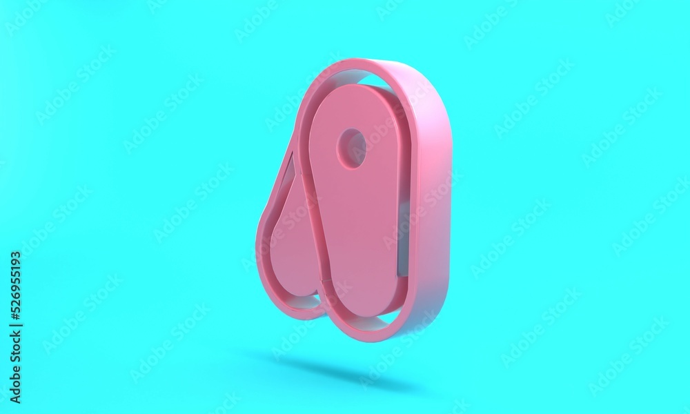 Pink Steak meat icon isolated on turquoise blue background. Minimalism concept. 3D render illustration