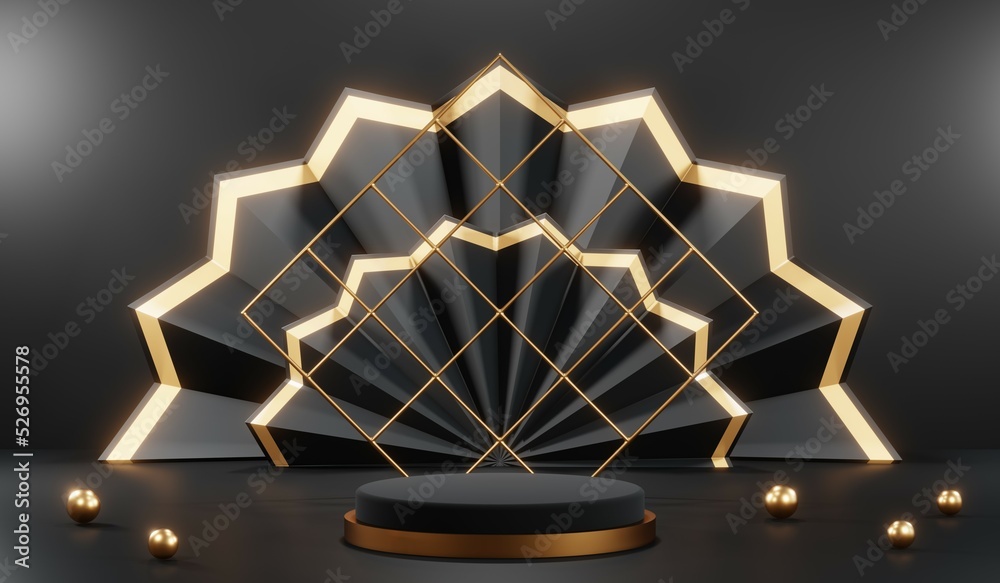 3D rendering of blank product background for cream cosmetics Modern black podium background