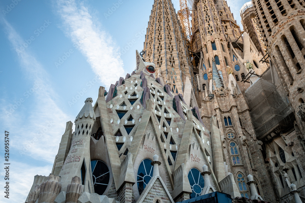 The Sagrada Familia and construction works in Barcelona, Spain The Sagrada Familia and construction works in Barcelona, Spain