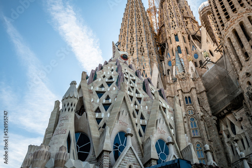 The Sagrada Familia and construction works in Barcelona, Spain