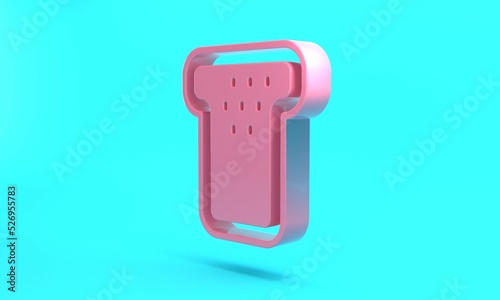 Pink Bread toast for sandwich piece of roasted crouton icon isolated on turquoise blue background. Lunch, dinner, breakfast snack. Minimalism concept. 3D render illustration