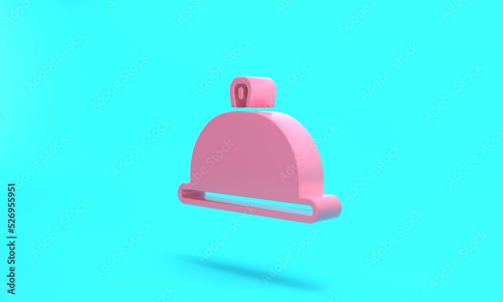 Pink Covered with a tray of food icon isolated on turquoise blue background. Tray and lid sign. Restaurant cloche with lid. Minimalism concept. 3D render illustration Pink Covered with a tray of food icon isolated on turquoise blue background. Tray and lid sign. Restaurant cloche with lid. Minimalism concept. 3D render illustration