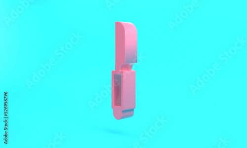 Pink Knife icon isolated on turquoise blue background. Cutlery symbol. Minimalism concept. 3D render illustration