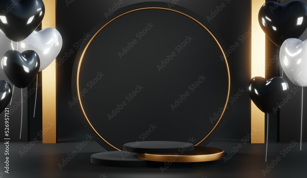 3D rendering of blank product background for cream cosmetics Modern black podium background 3D rendering of blank product background for cream cosmetics Modern black podium background