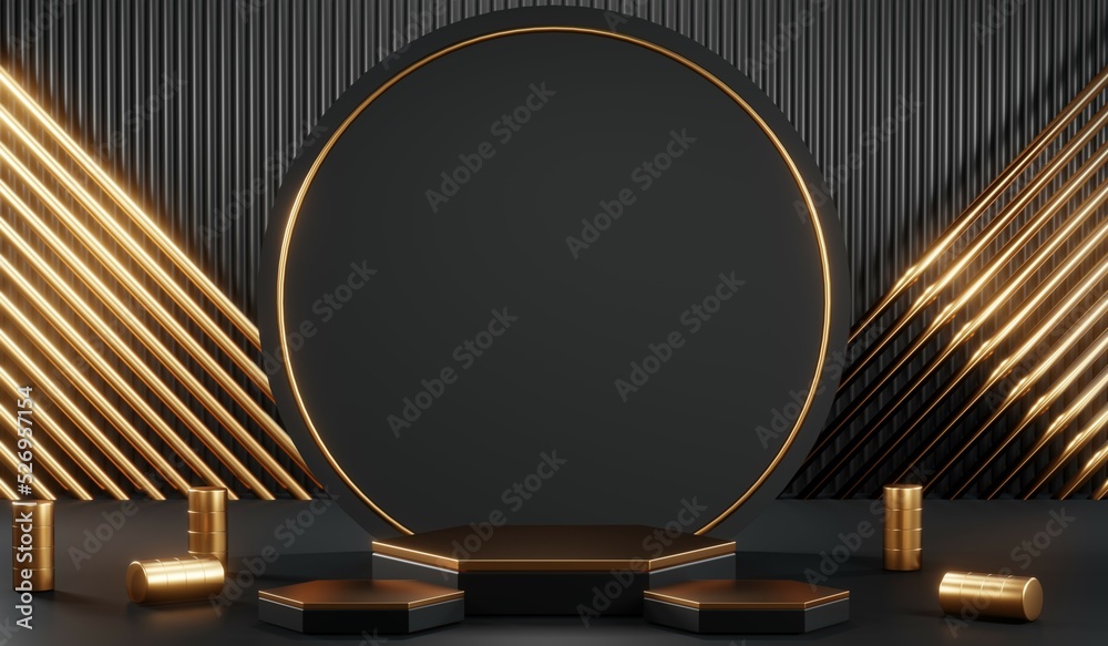 3D rendering of blank product background for cream cosmetics Modern black podium background 3D rendering of blank product background for cream cosmetics Modern black podium background