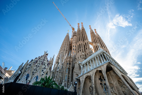 The Sagrada Familia and construction works in Barcelona, Spain