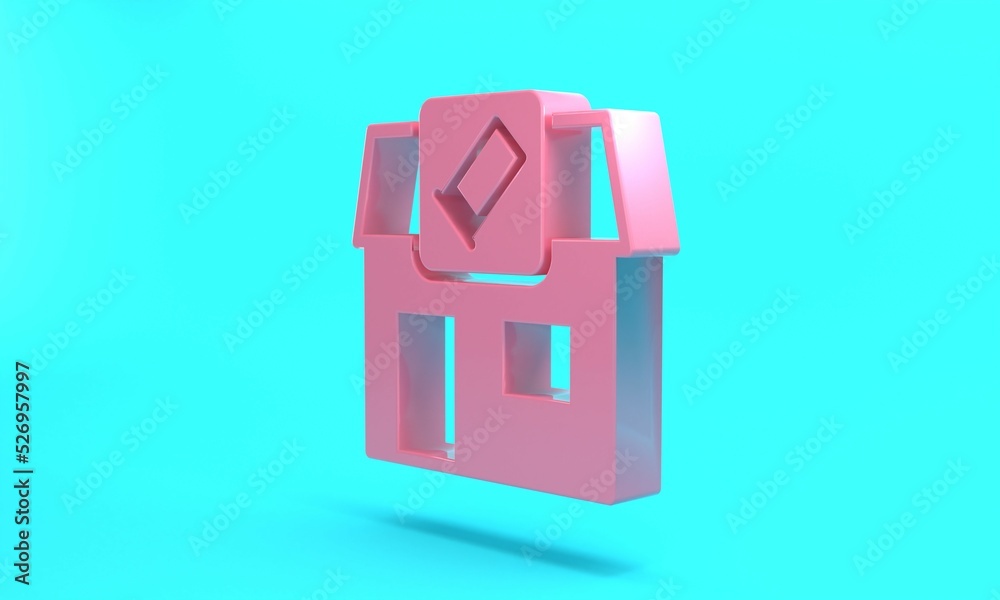 Pink Hunting shop with rifle and gun weapon icon isolated on turquoise blue background. Supermarket or store with weapon equipment. Minimalism concept. 3D render illustration Pink Hunting shop with rifle and gun weapon icon isolated on turquoise blue background. Supermarket or store with weapon equipment. Minimalism concept. 3D render illustration