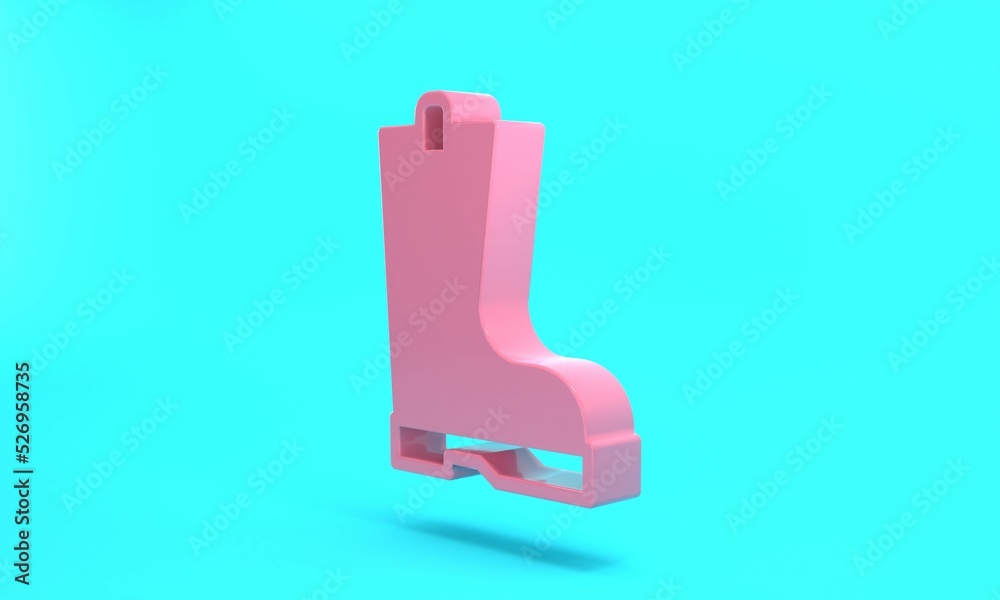 Pink Waterproof rubber boot icon isolated on turquoise blue background. Gumboots for rainy weather, fishing, gardening. Minimalism concept. 3D render illustration Pink Waterproof rubber boot icon isolated on turquoise blue background. Gumboots for rainy weather, fishing, gardening. Minimalism concept. 3D render illustration