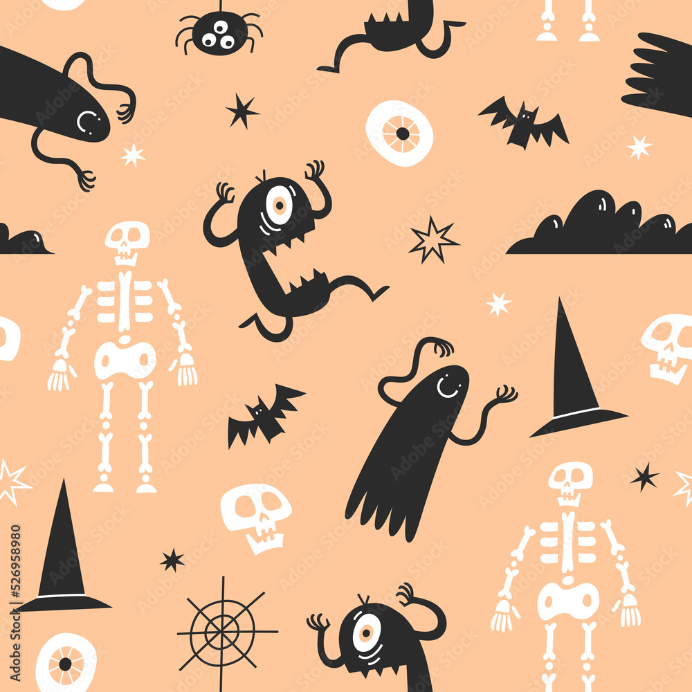 custom made wallpaper toronto digitalHalloween seamless pattern with traditional elements and characters.