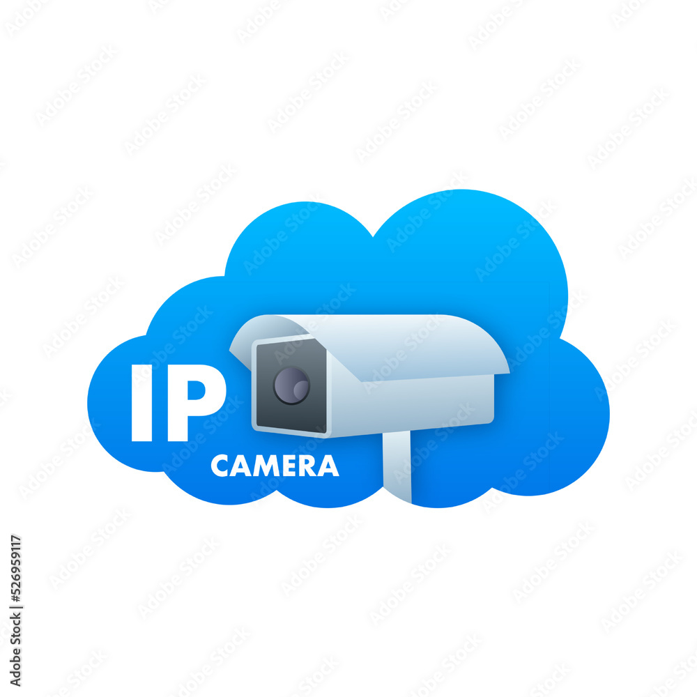 Ip camera in flat style. 3d vector icon. Online social network. Vector logo Ip camera in flat style. 3d vector icon. Online social network. Vector logo