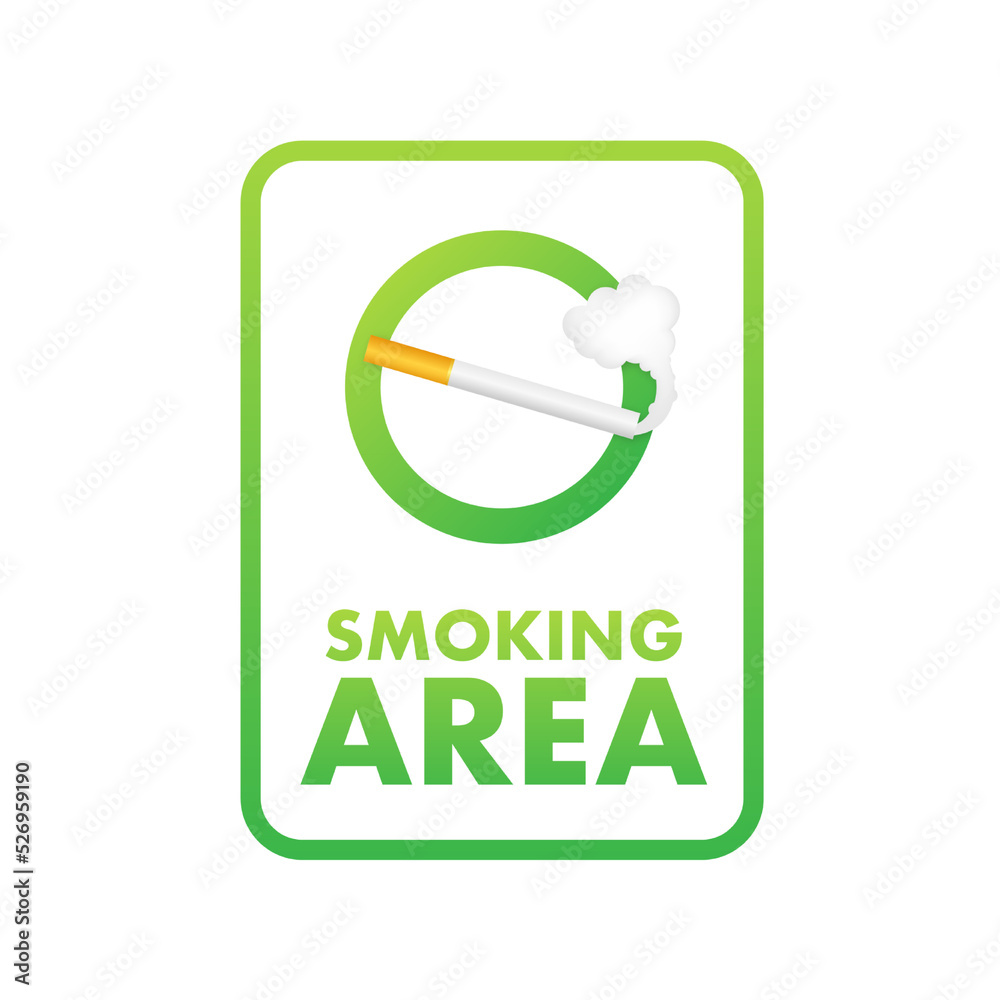 Icon with green smoking area on white background. Banner with green smoking area on white background Icon with green smoking area on white background. Banner with green smoking area on white background