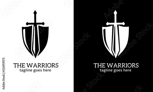 Illustration vector graphic of logo template shield and sword perfect for concept warriors