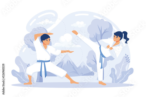 Youth summer holiday abstract concept vector illustration set. Basketball and tennis summer camps, karate vacation program, martial arts, physical activity, sport academy,