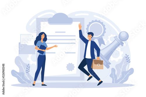 Business people meeting quality control standards and getting international certificate flat vector illustration © Alwie99d