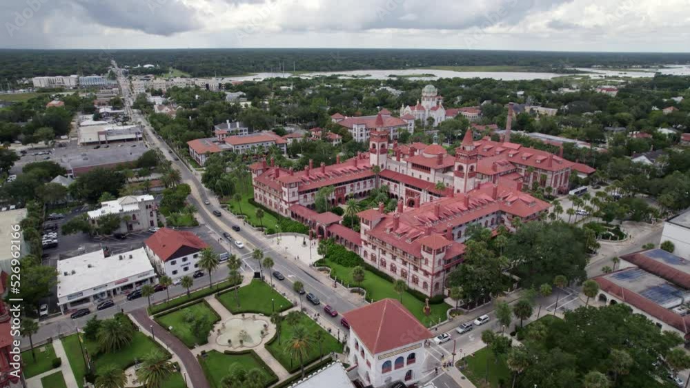 Orbiting Drone shot of the historic city of St. Augustine, Flagler College. Orbiting Drone shot of the historic city of St. Augustine, Flagler College.