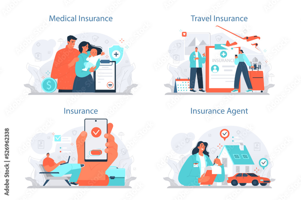 Insurance agent concept set. Idea of security and protection of property