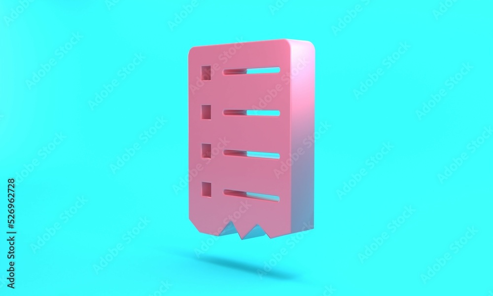 Pink Shopping list icon isolated on turquoise blue background. Minimalism concept. 3D render illustration Pink Shopping list icon isolated on turquoise blue background. Minimalism concept. 3D render illustration