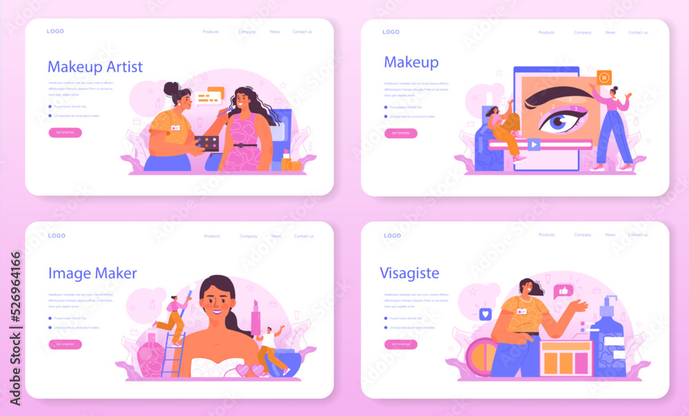 Make up artist web banner or landing page set. Professional artist doing Make up artist web banner or landing page set. Professional artist doing