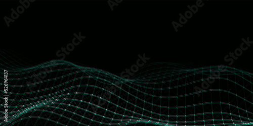 Fototapeta Naklejka Na Ścianę i Meble -  Futuristic vector digital wave. Dark cyberspace. Abstract wave with dots and line. White moving particles on background.