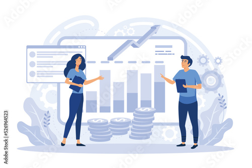 Marketing investment effectiveness chart Marketing investment, return on marketing investment, advertising investment returns flat vector modern illustration