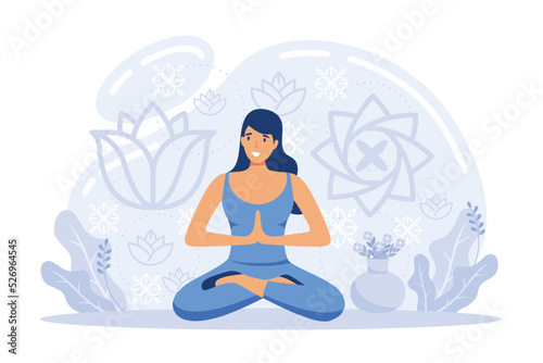 Meditation online. Self-management, self regulation learning, self-organization course, control over emotions Online yoga at home meditating Deals with stress management, zen and harmony illustration