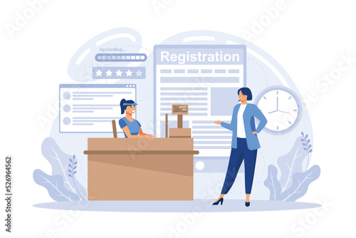 Registration or sign up user interface. People using secure login and password, account data for authorization. Personal data security. Registration page, user information, account authentification