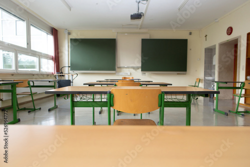 An empty classroom before the end of the school holidays.