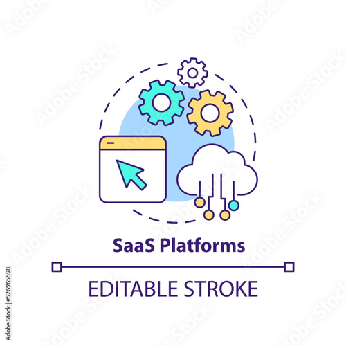 SaaS platforms concept icon. Software as service. Type of ecommerce platform abstract idea thin line illustration. Isolated outline drawing. Editable stroke. Arial, Myriad Pro-Bold fonts used