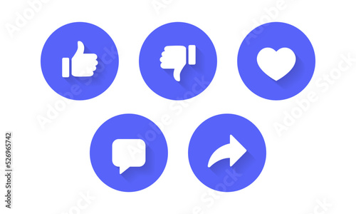 Like, dislike, love, comment, and share icon vector. Social media elements