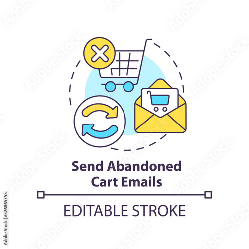 Send abandoned cart emails concept icon. Reminder. Online store management tip abstract idea thin line illustration. Isolated outline drawing. Editable stroke. Arial, Myriad Pro-Bold fonts used